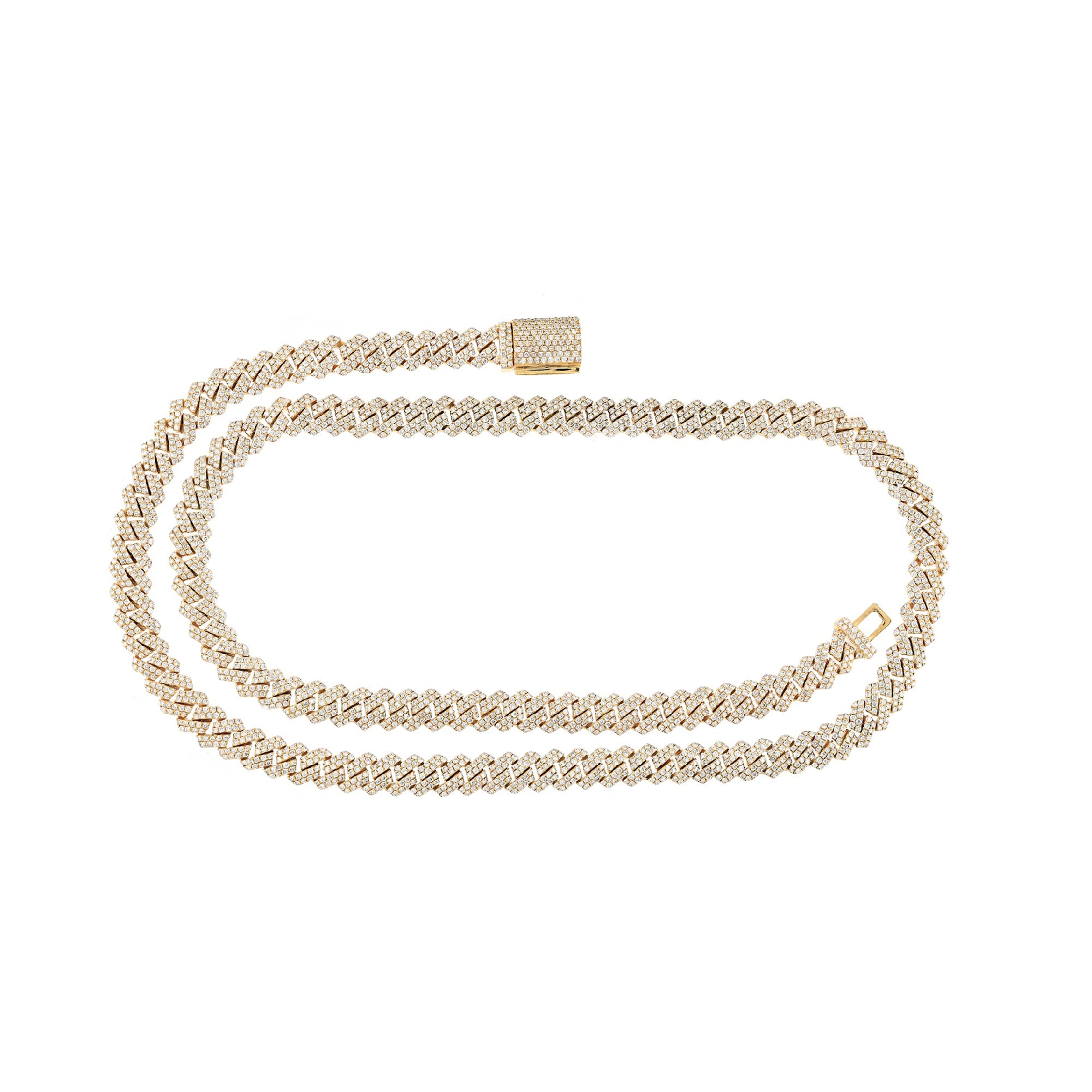 Yellow Gold Round Diamond 7mm Cuban Chain For Men's