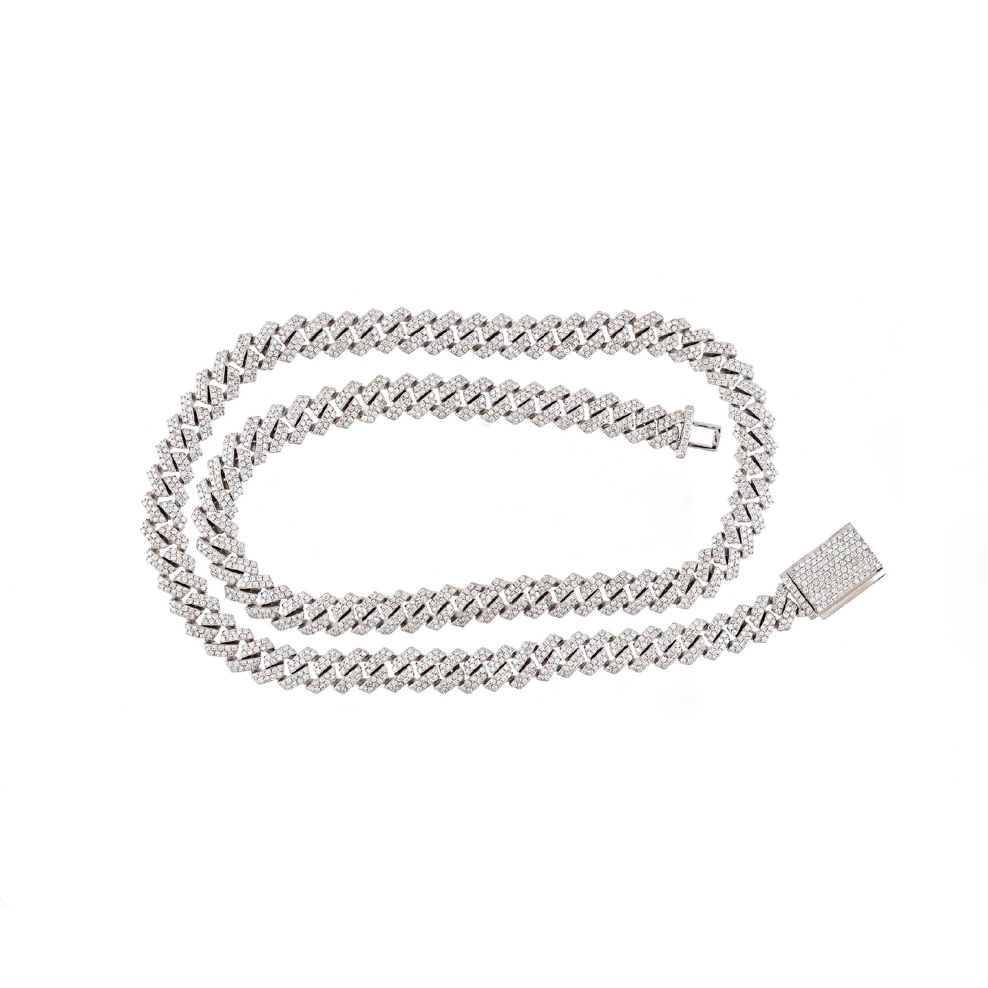 White Gold Round Diamond 9mm Cuban Chain For Men's