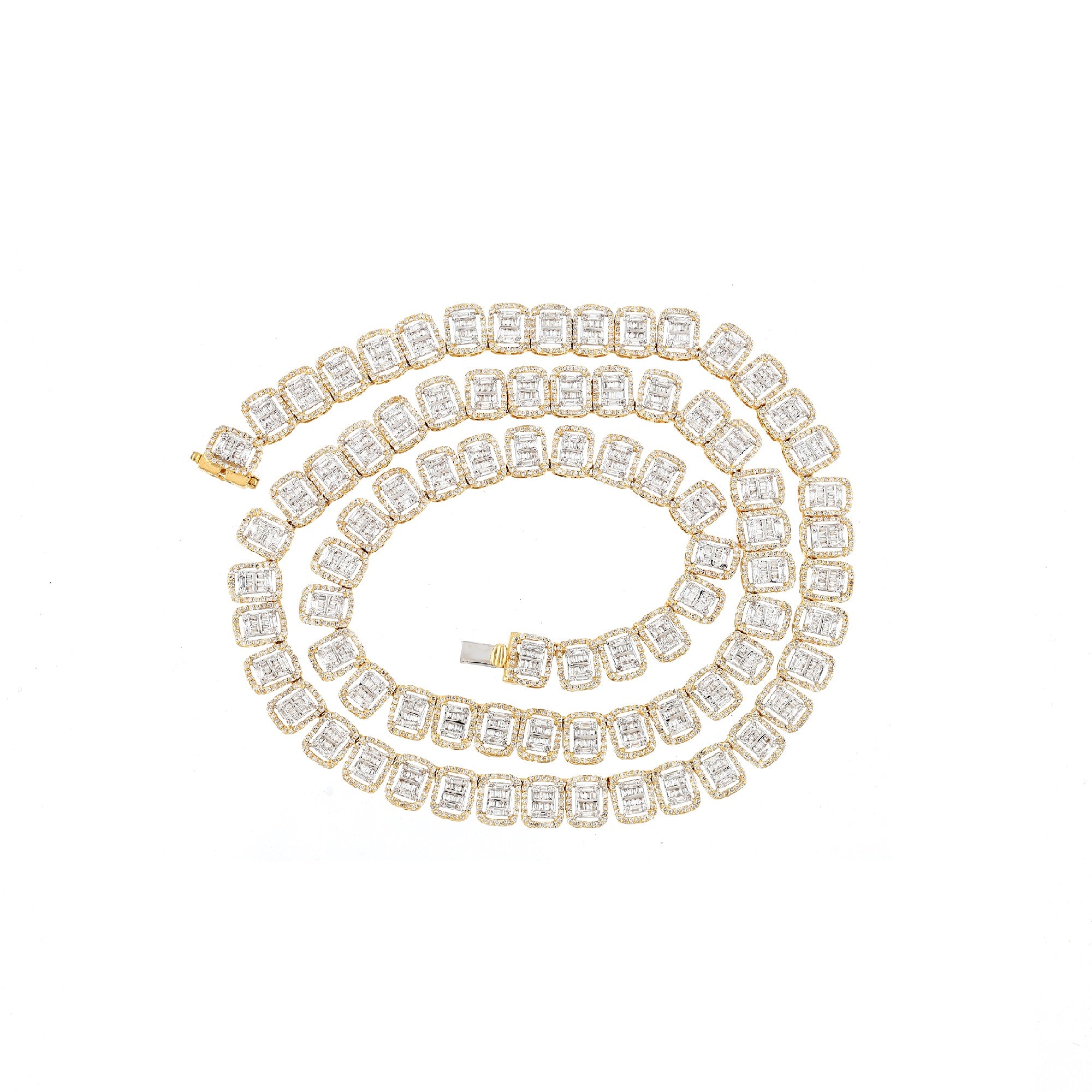 8mm Yellow Gold Baguette and Round Diamond Chain