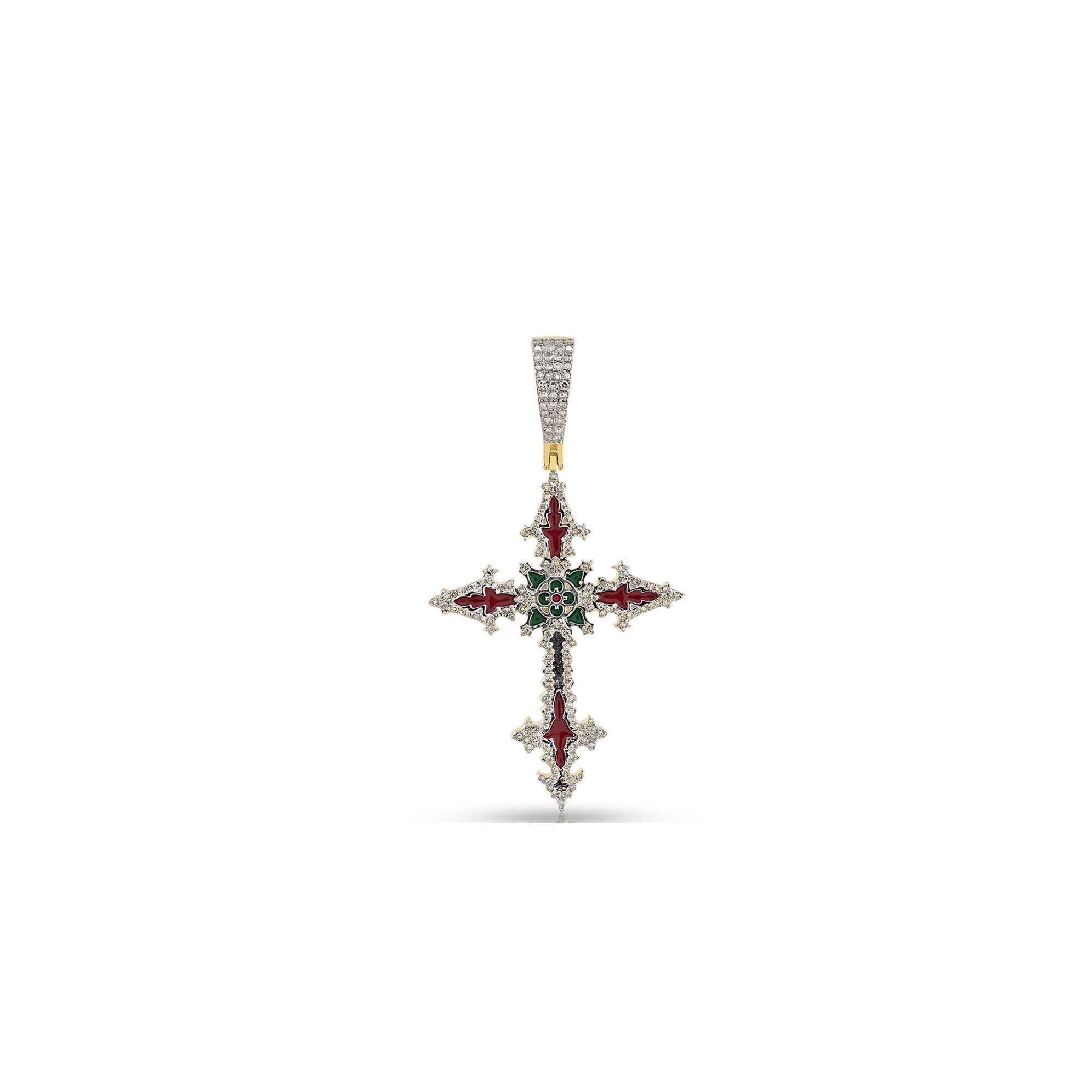 Yellow Gold Round Diamond Enamel Cross Pendant