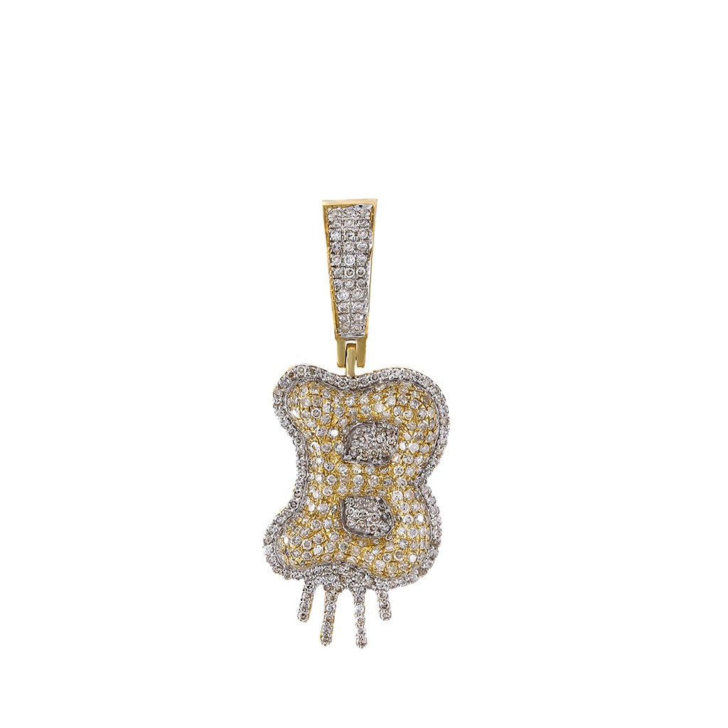 Yellow Gold Round Diamond Cluster Initial Pendant