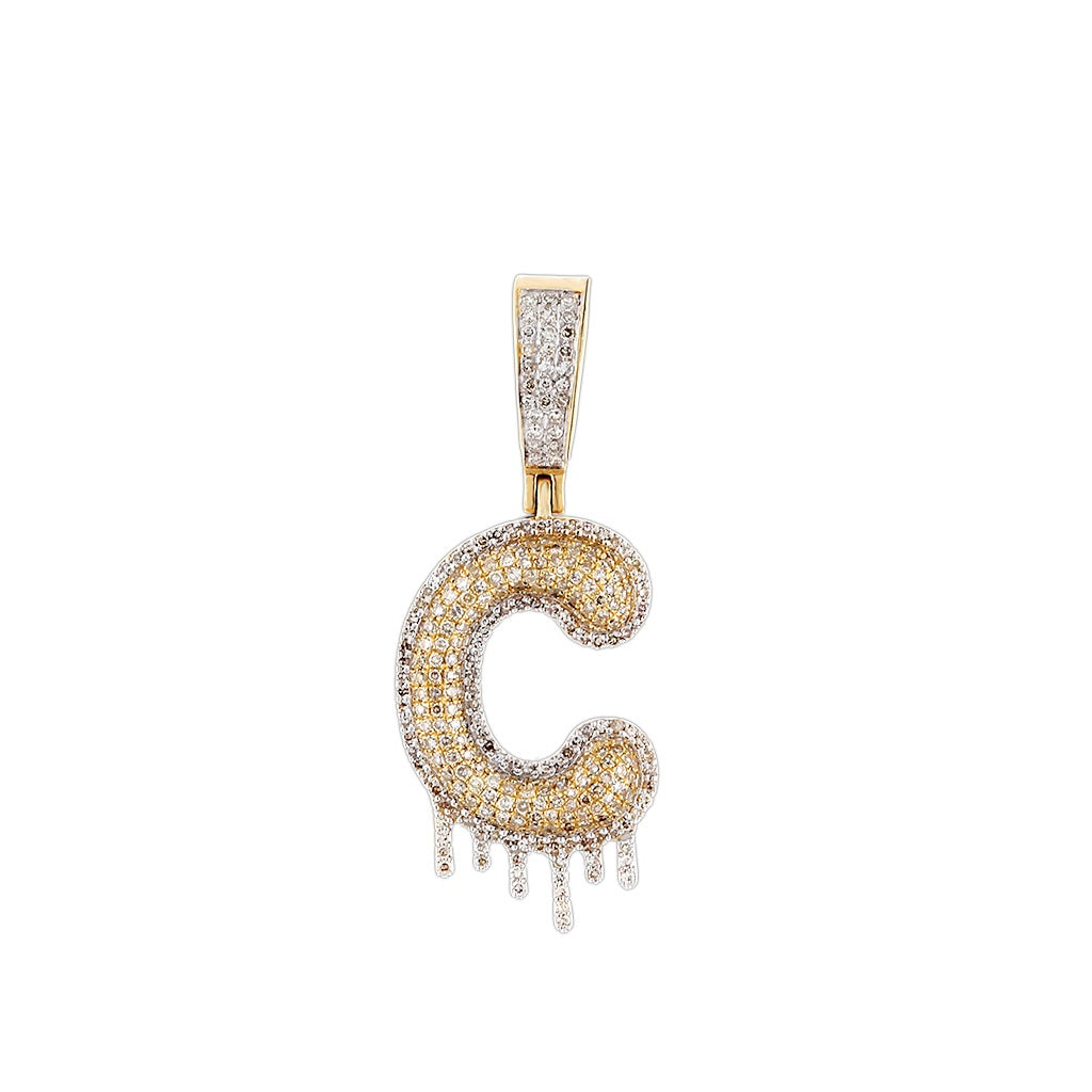 Yellow Gold Round Diamond Cluster Initial Pendant