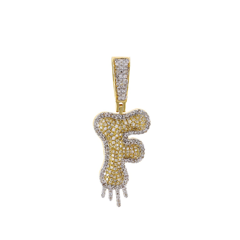 Yellow Gold Round Diamond Cluster Initial Pendant