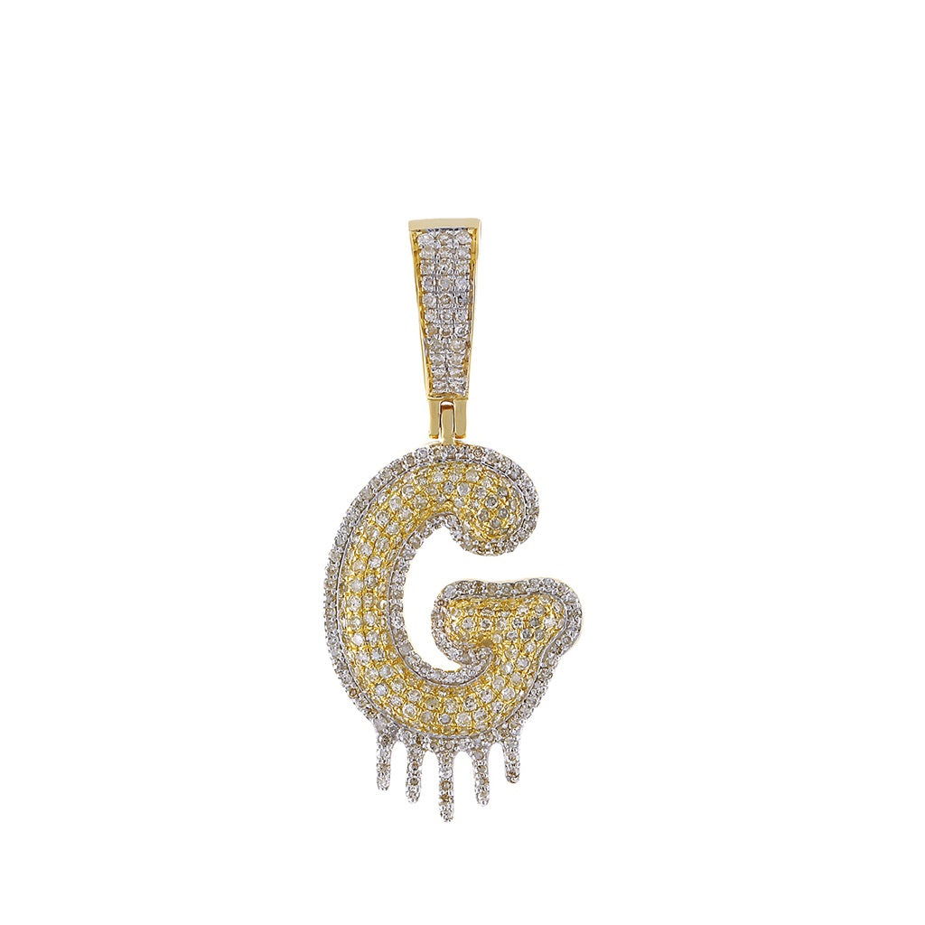 Yellow Gold Round Diamond Cluster Initial Pendant