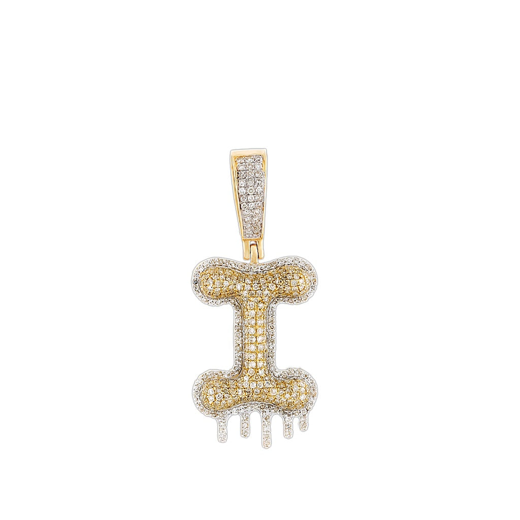 Yellow Gold Round Diamond Cluster Initial Pendant