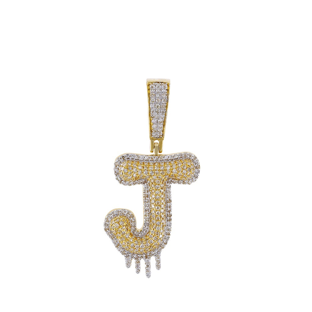 Yellow Gold Round Diamond Cluster Initial Pendant