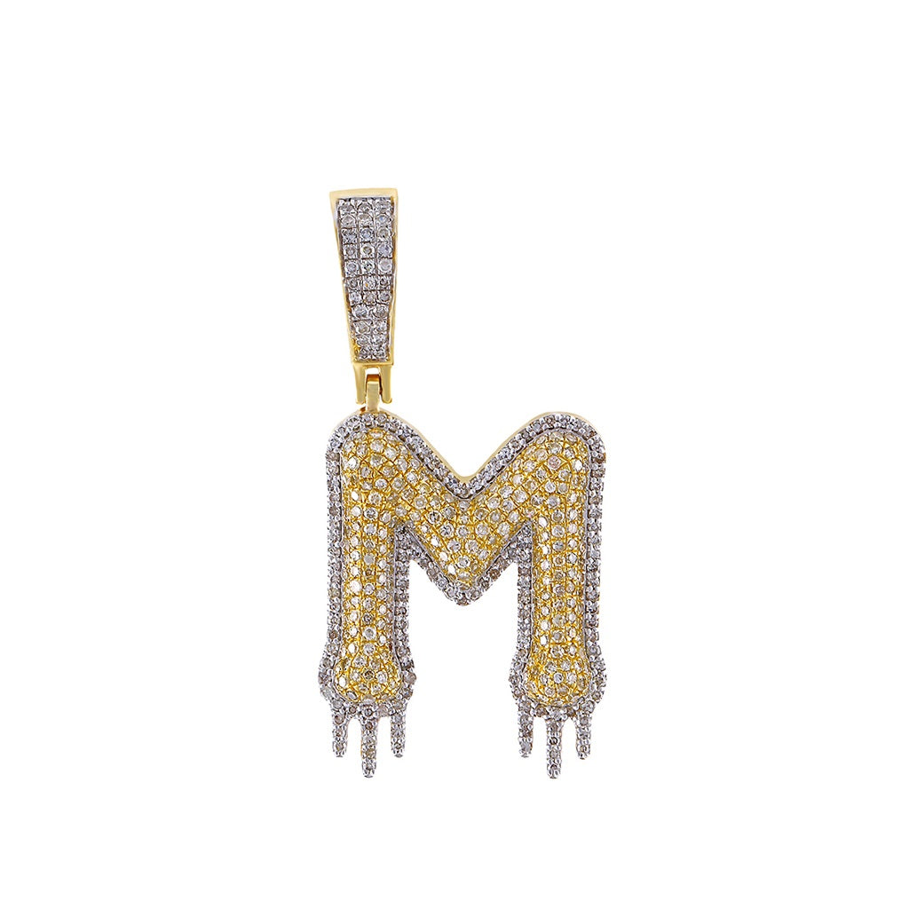 Yellow Gold Round Diamond Cluster Initial Pendant