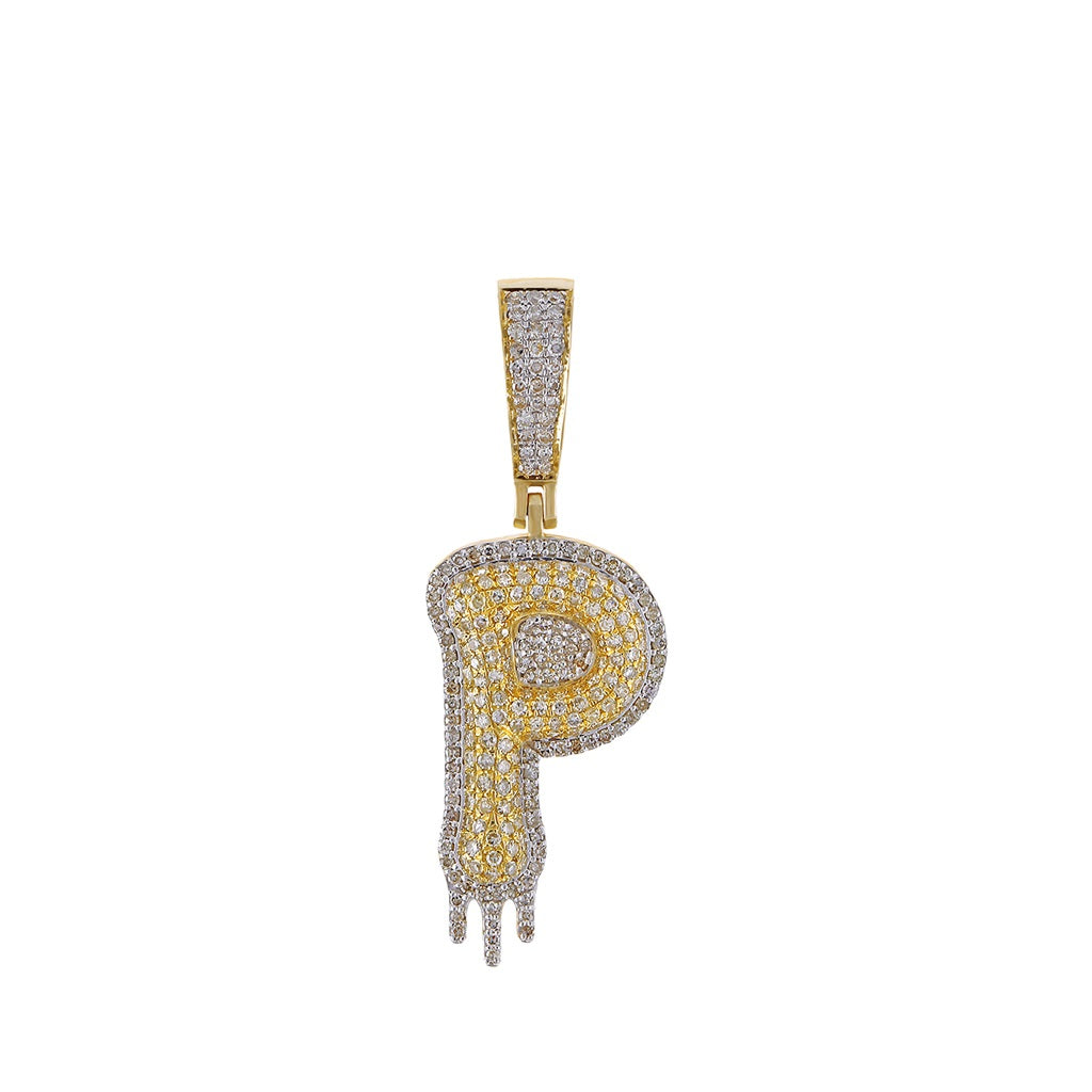 Yellow Gold Round Diamond Cluster Initial Pendant