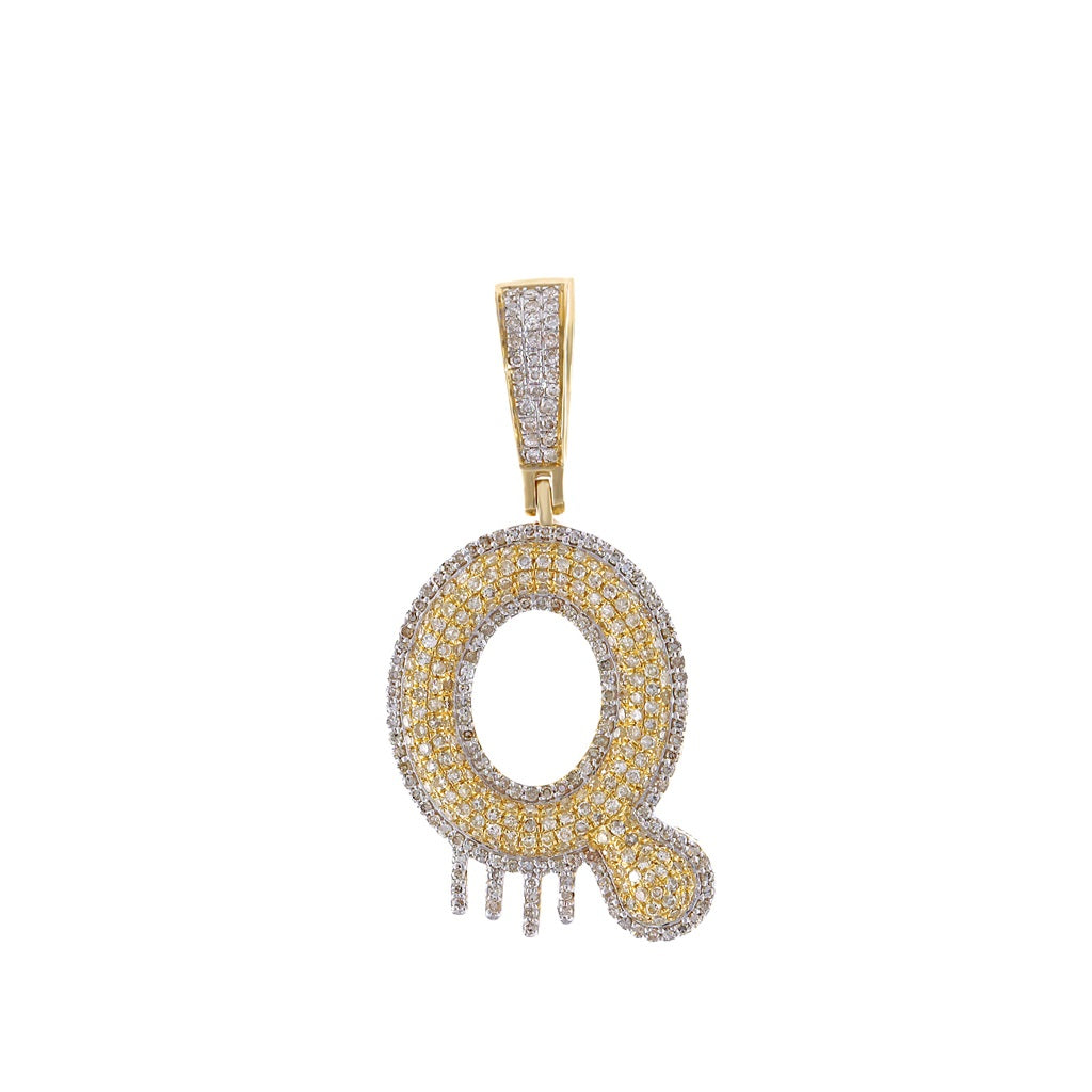 Yellow Gold Round Diamond Cluster Initial Pendant