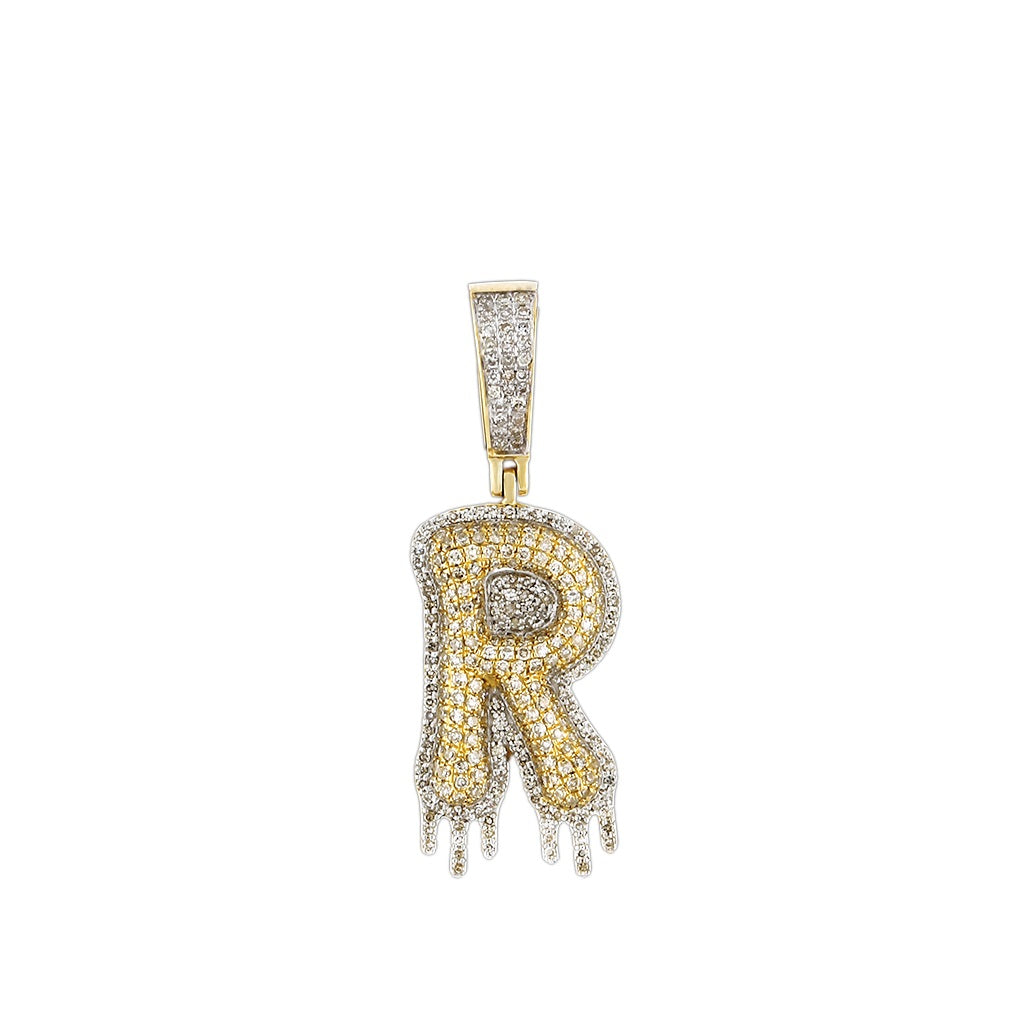 Yellow Gold Round Diamond Cluster Initial Pendant