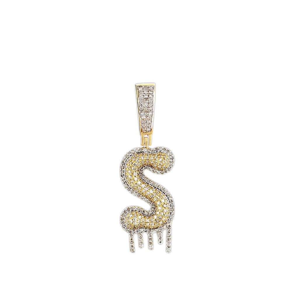 Yellow Gold Round Diamond Cluster Initial Pendant