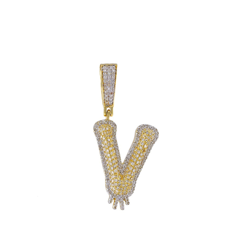 Yellow Gold Round Diamond Cluster Initial Pendant
