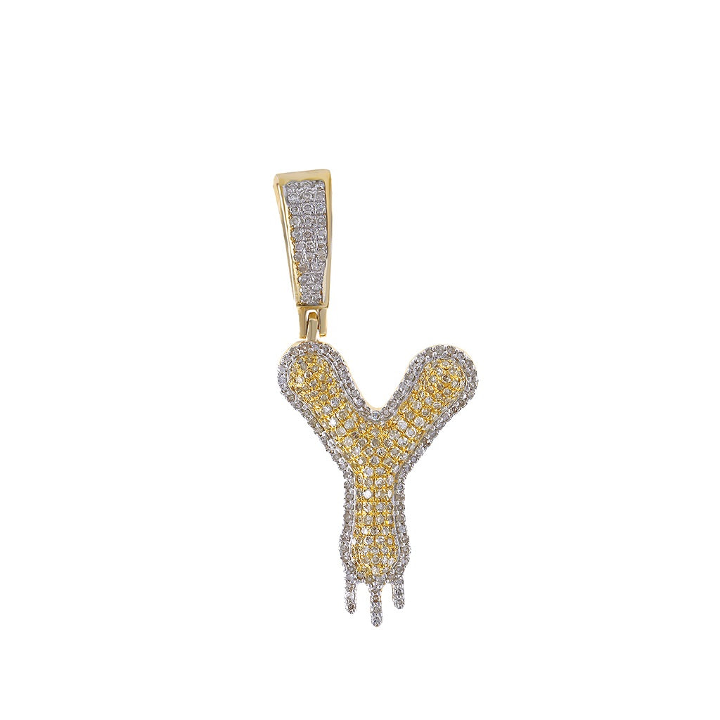 Yellow Gold Round Diamond Cluster Initial Pendant