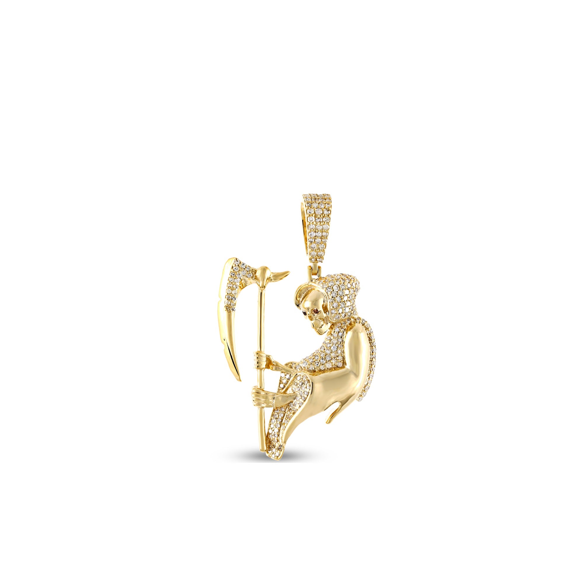Yellow Gold Diamond Cluster Grim Reaper Pendant