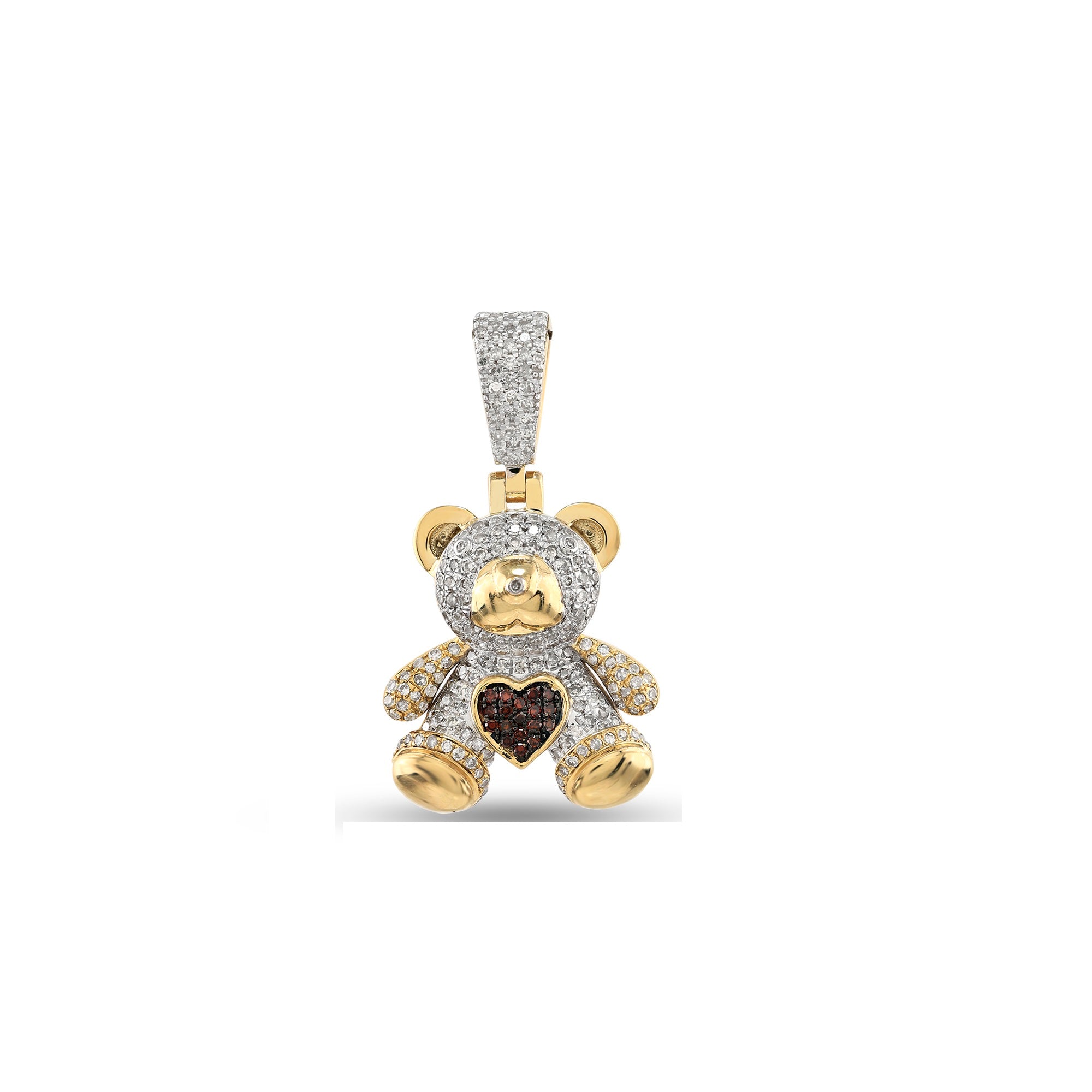 Yellow Gold Diamond Teddy Bear Heart Pendant