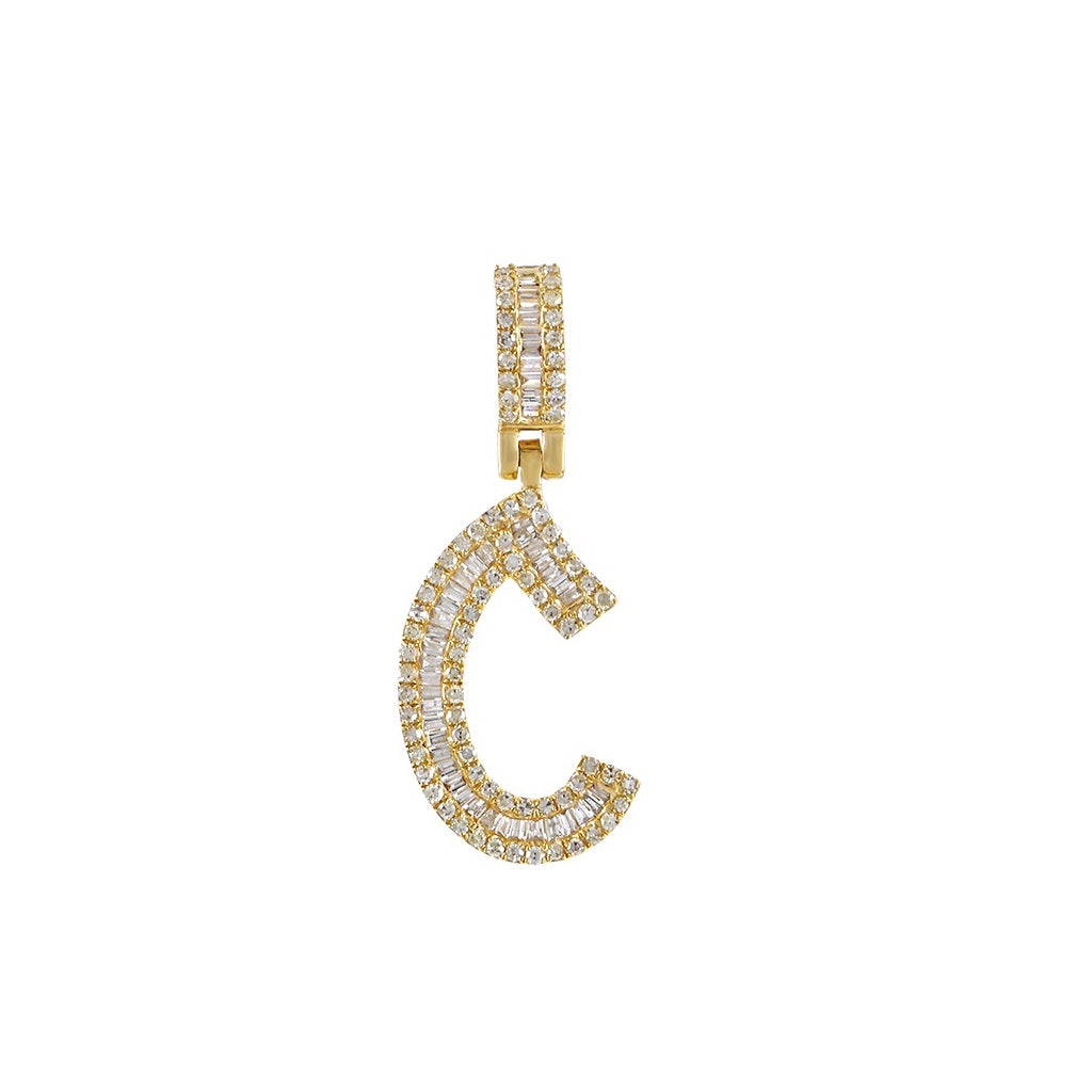 Yellow Gold Baguette Diamond Initial Pendants