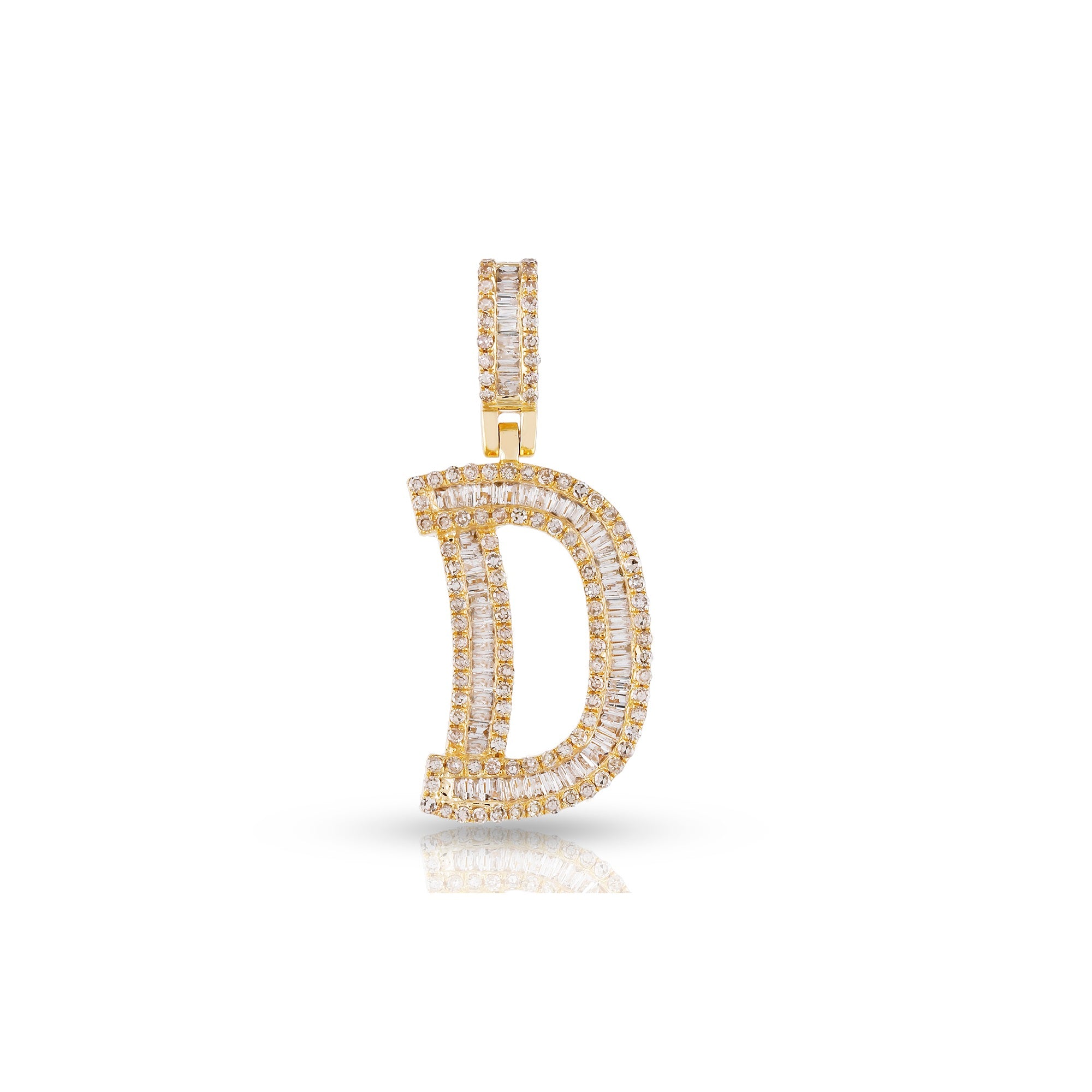 Yellow Gold Baguette Diamond Initial Pendants
