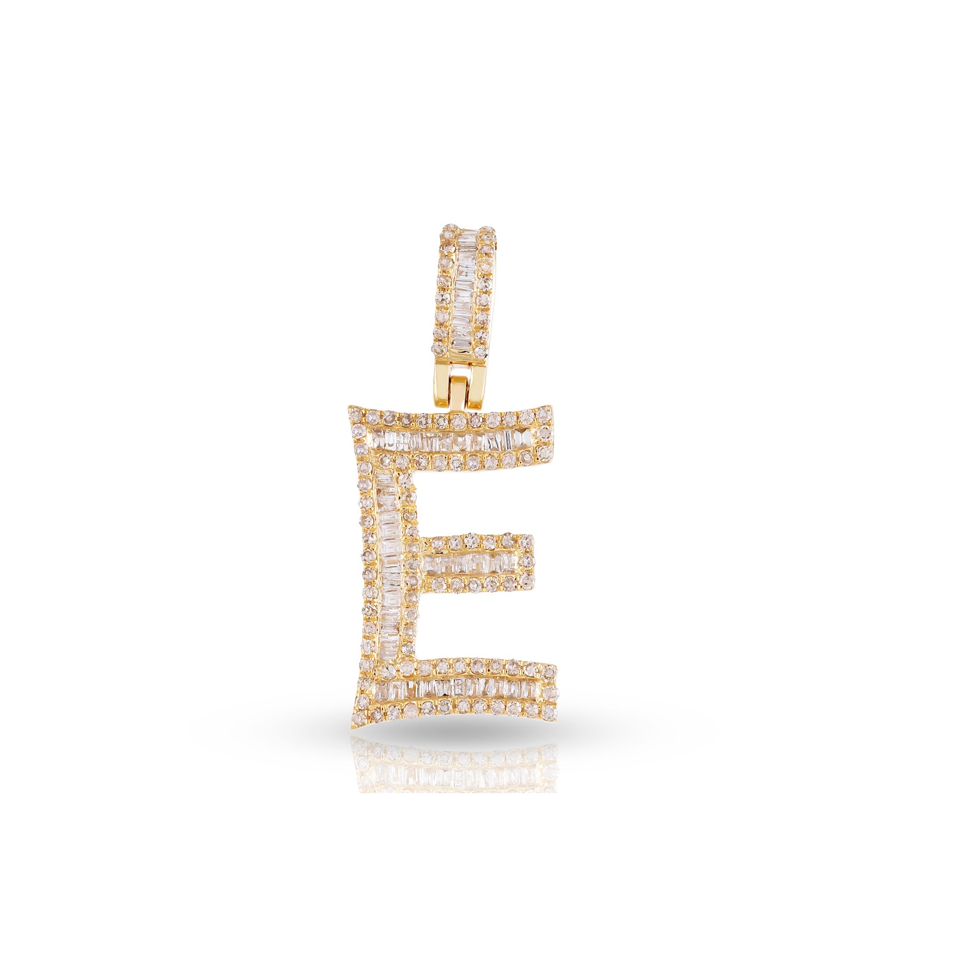 Yellow Gold Baguette Diamond Initial Pendants
