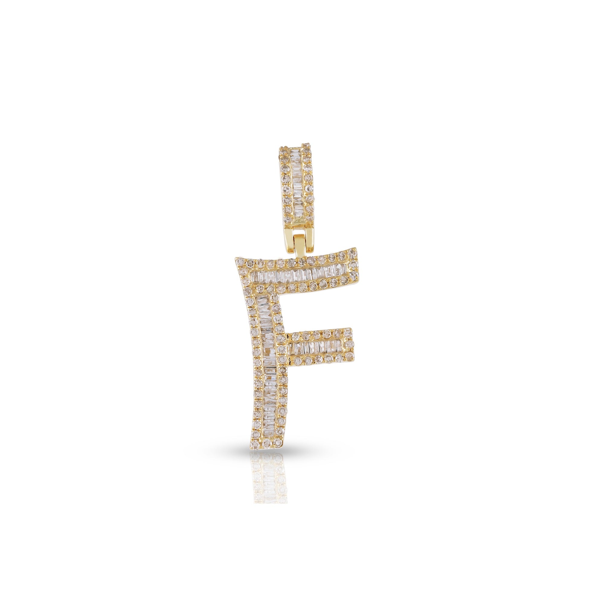 Yellow Gold Baguette Diamond Initial Pendants