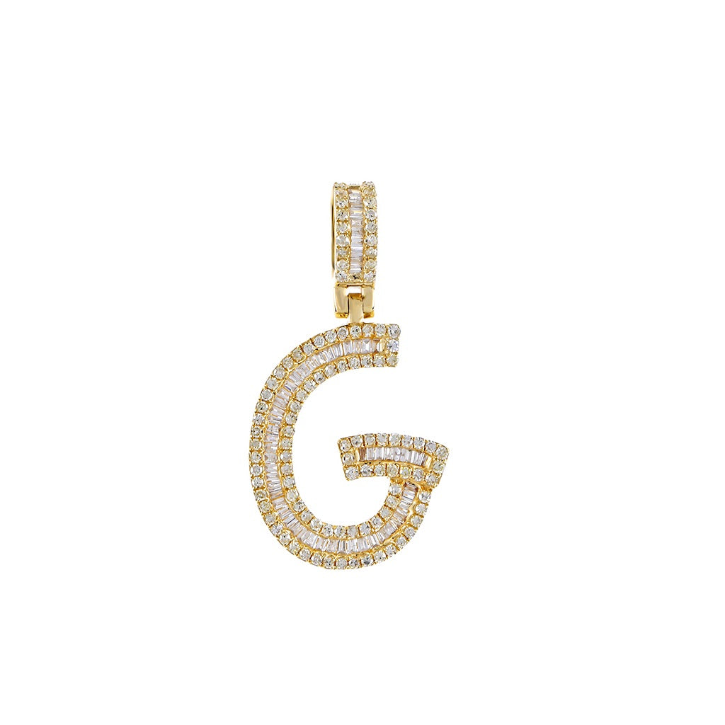 Yellow Gold Baguette Diamond Initial Pendants
