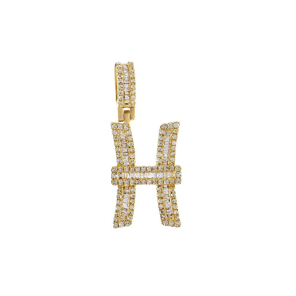 Yellow Gold Baguette Diamond Initial Pendants