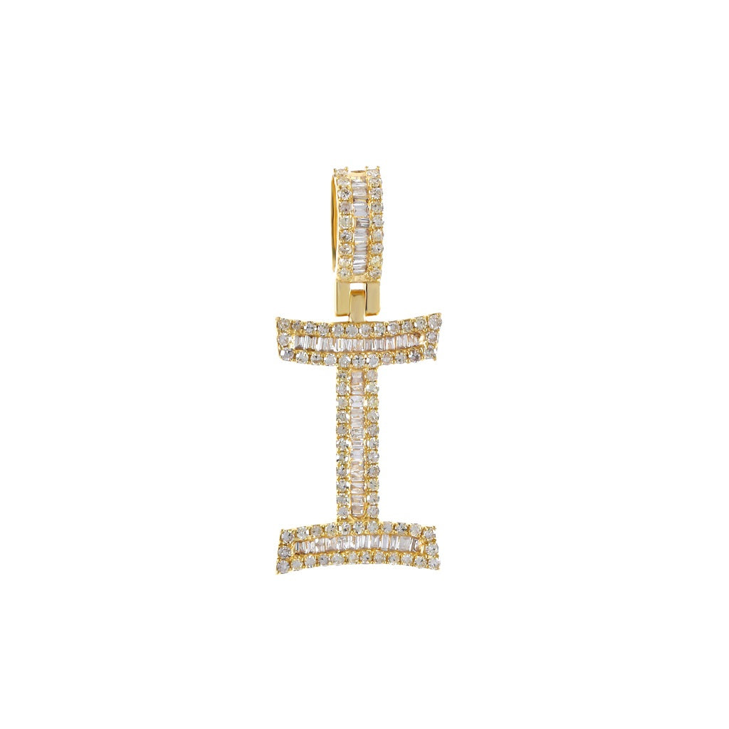 Yellow Gold Baguette Diamond Initial Pendants
