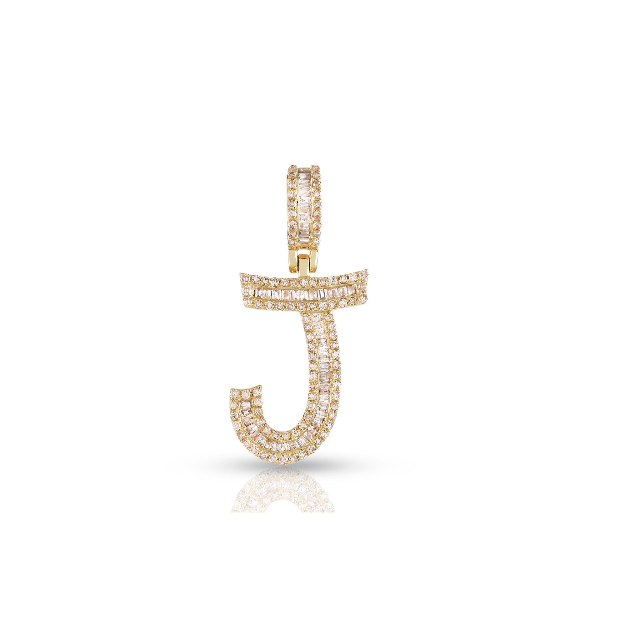 Yellow Gold Baguette Diamond Initial Pendants