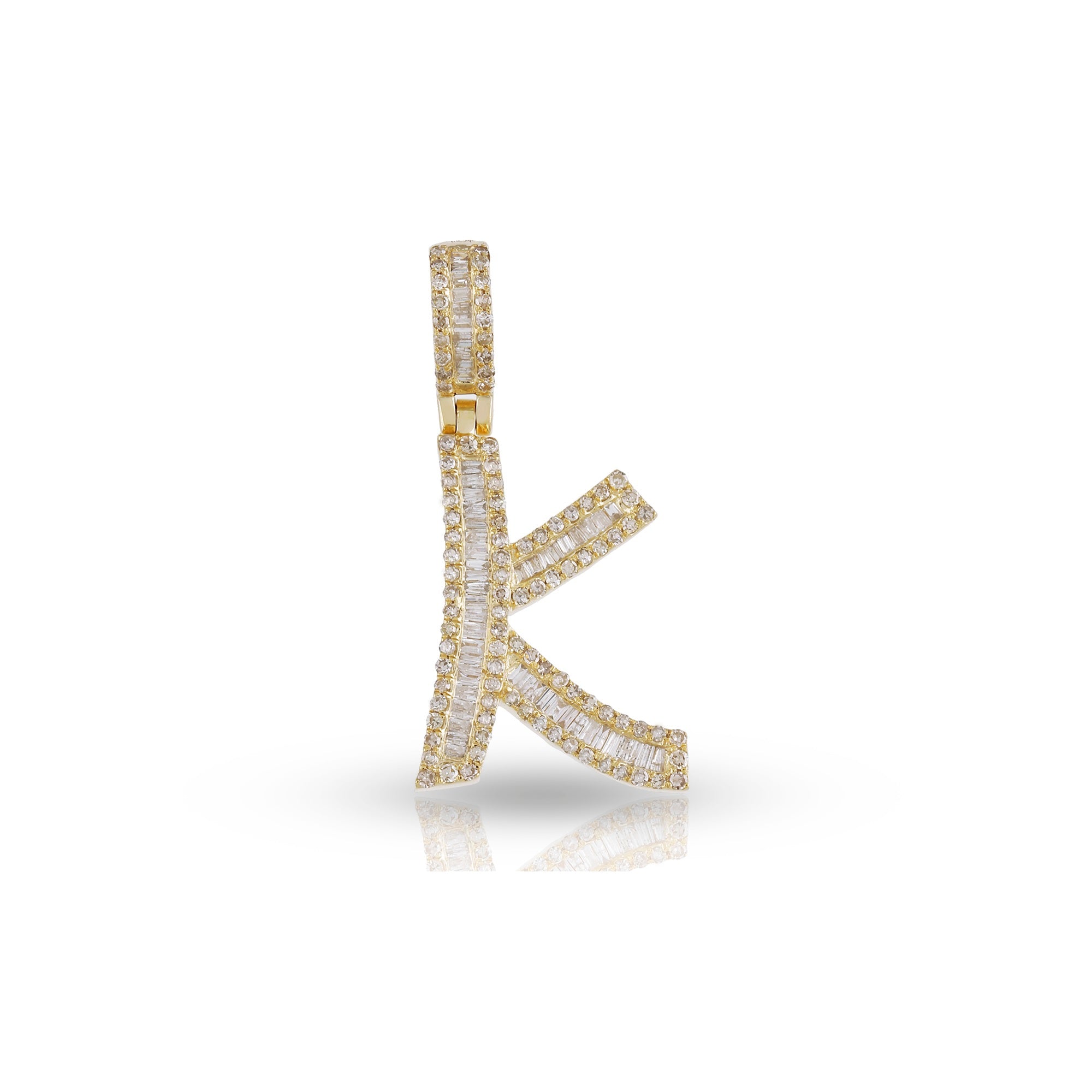 Yellow Gold Baguette Diamond Initial Pendants