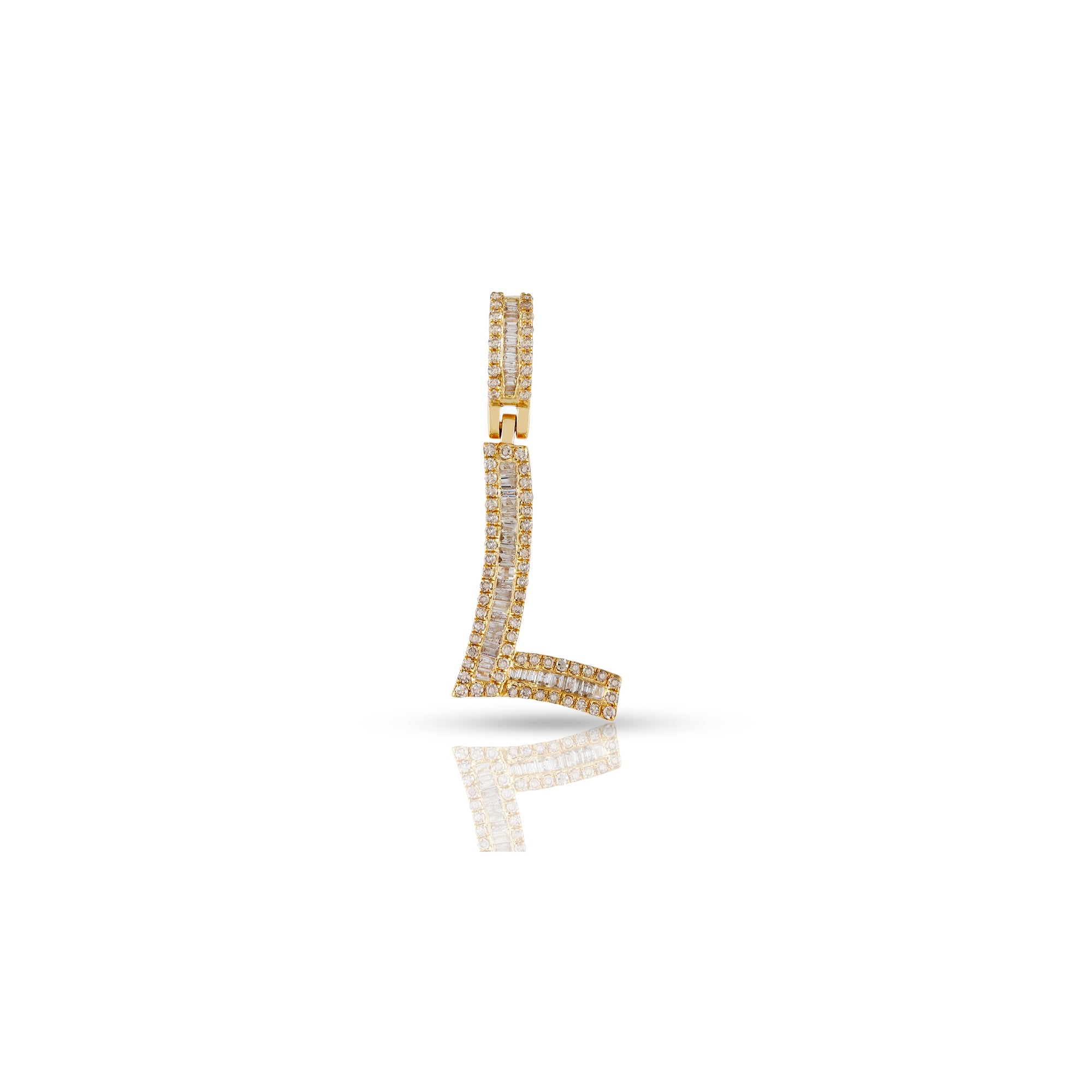 Yellow Gold Baguette Diamond Initial Pendants