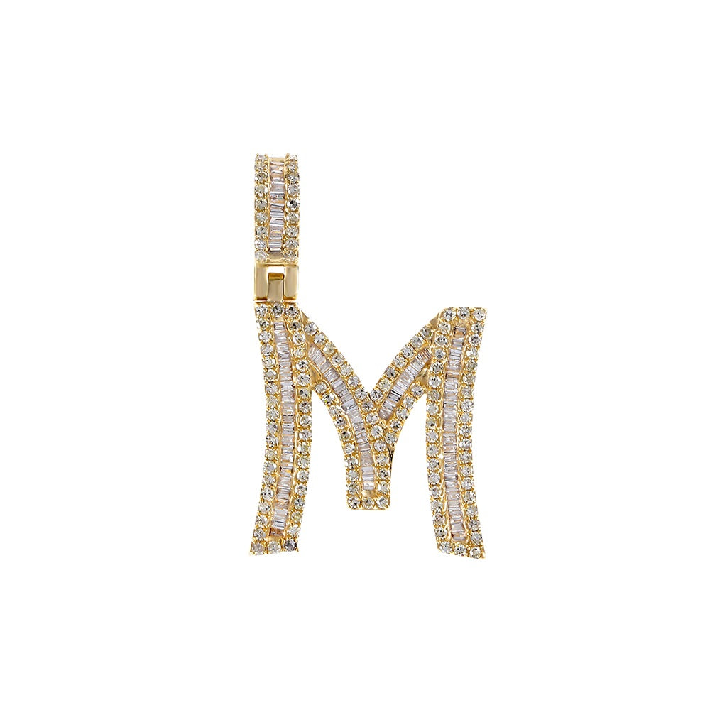 Yellow Gold Baguette Diamond Initial Pendants