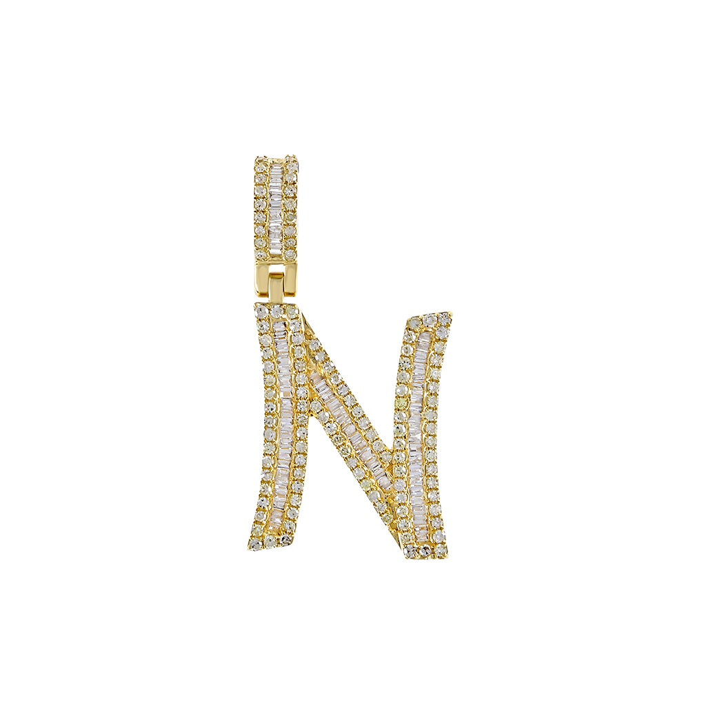 Yellow Gold Baguette Diamond Initial Pendants