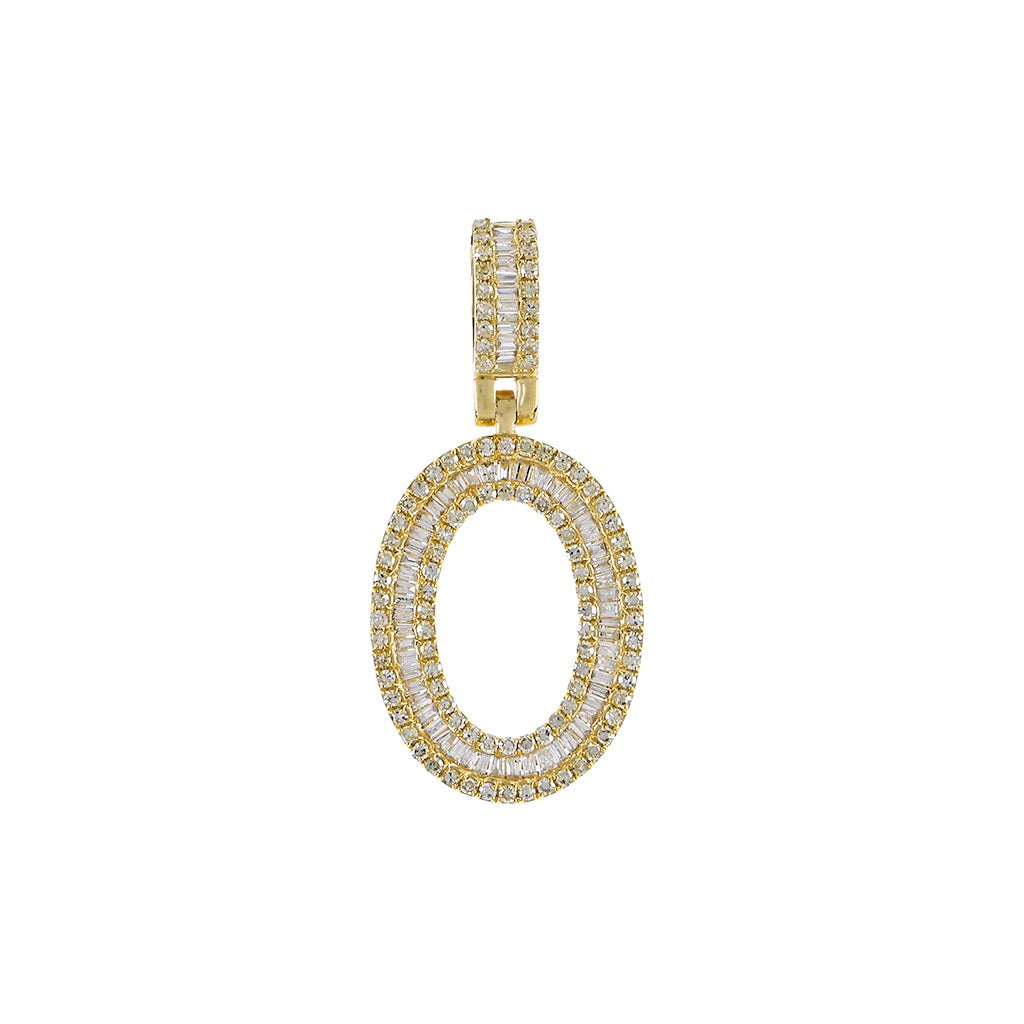 Yellow Gold Baguette Diamond Initial Pendants