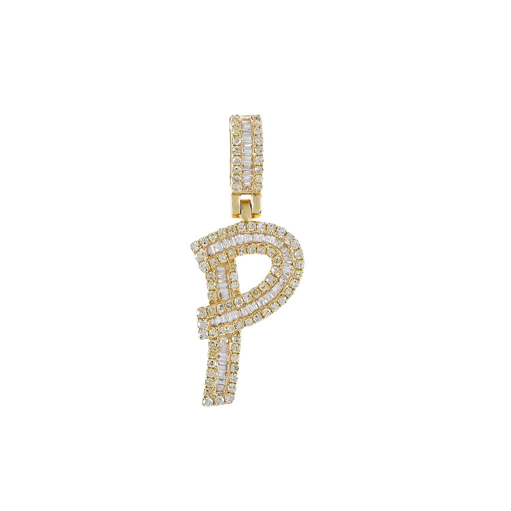 Yellow Gold Baguette Diamond Initial Pendants