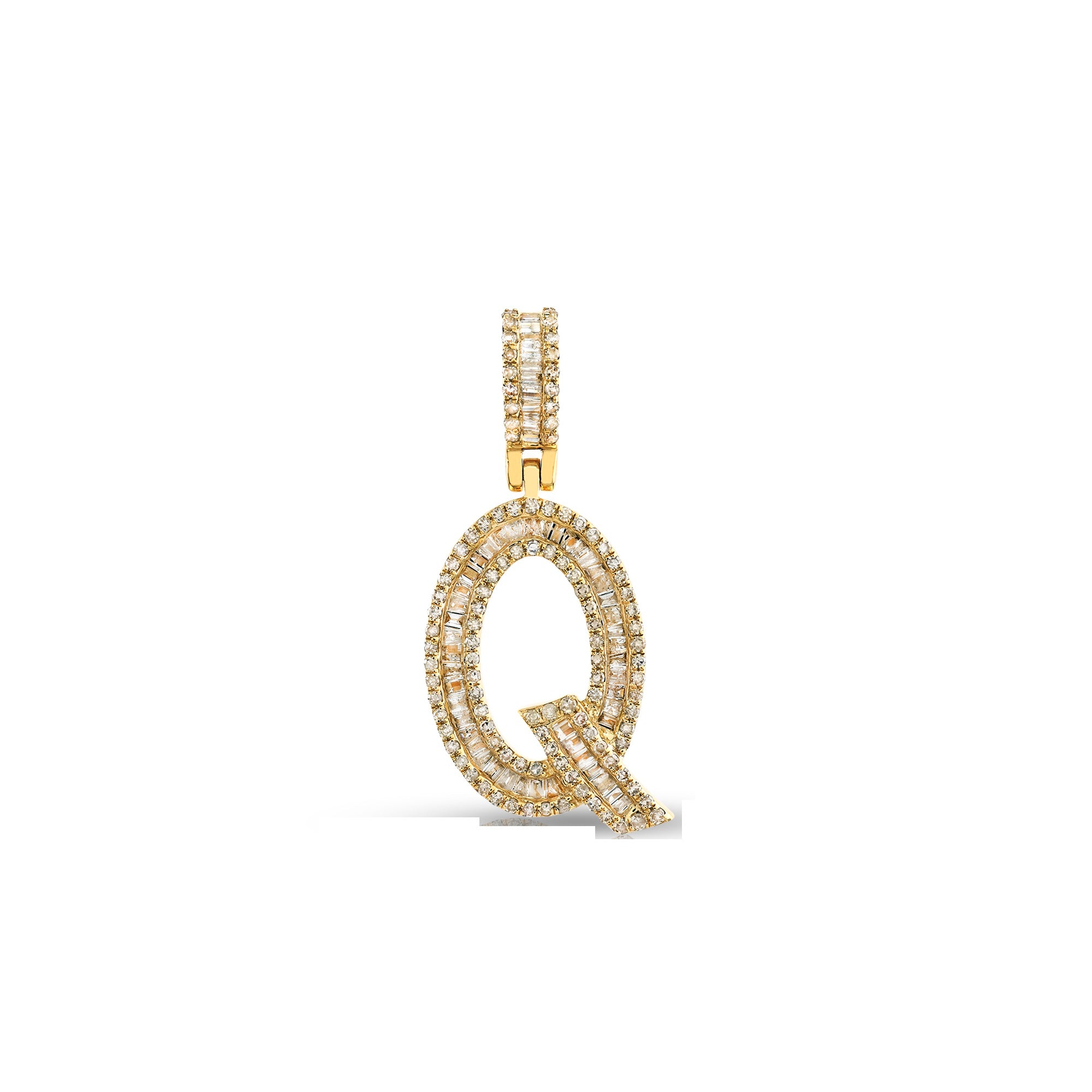 Yellow Gold Baguette Diamond Initial Pendants