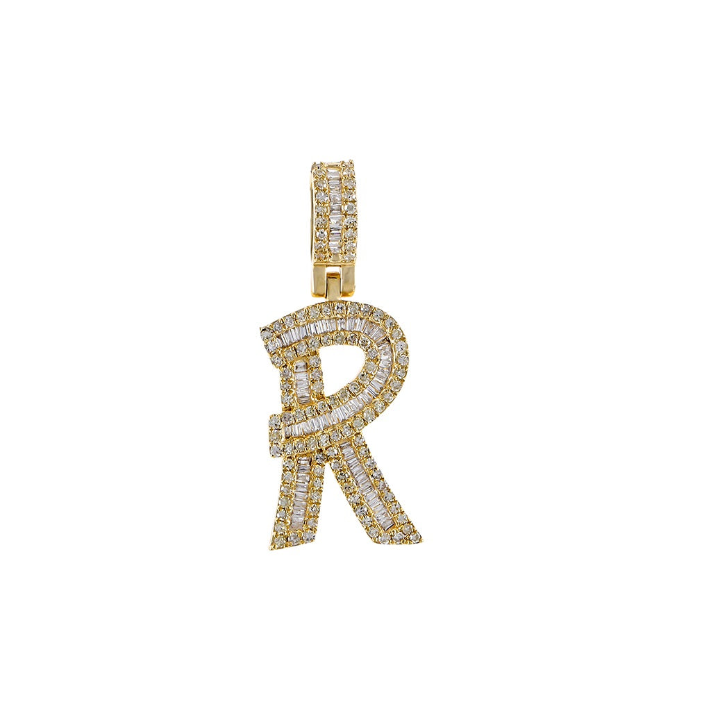 Yellow Gold Baguette Diamond Initial Pendants