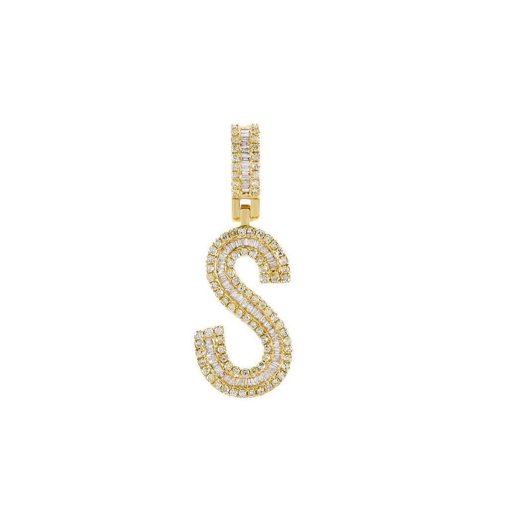 Yellow Gold Baguette Diamond Initial Pendants