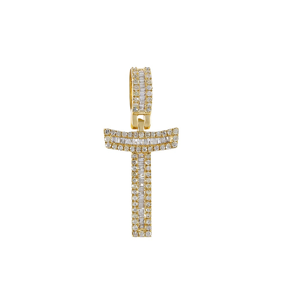 Yellow Gold Baguette Diamond Initial Pendants
