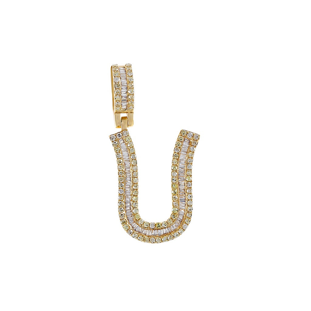 Yellow Gold Baguette Diamond Initial Pendants