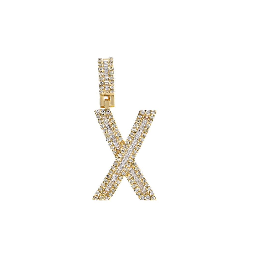Yellow Gold Baguette Diamond Initial Pendants