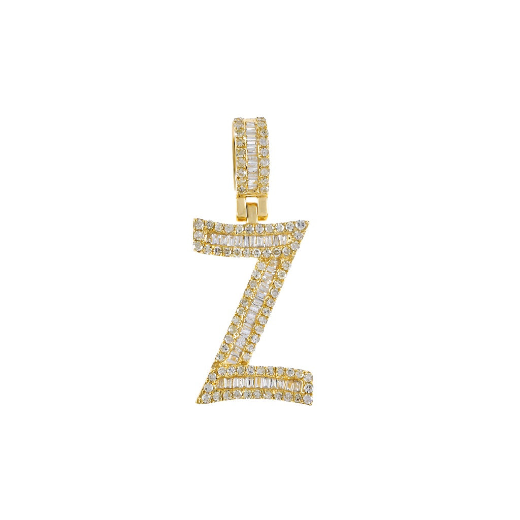 Yellow Gold Baguette Diamond Initial Pendants
