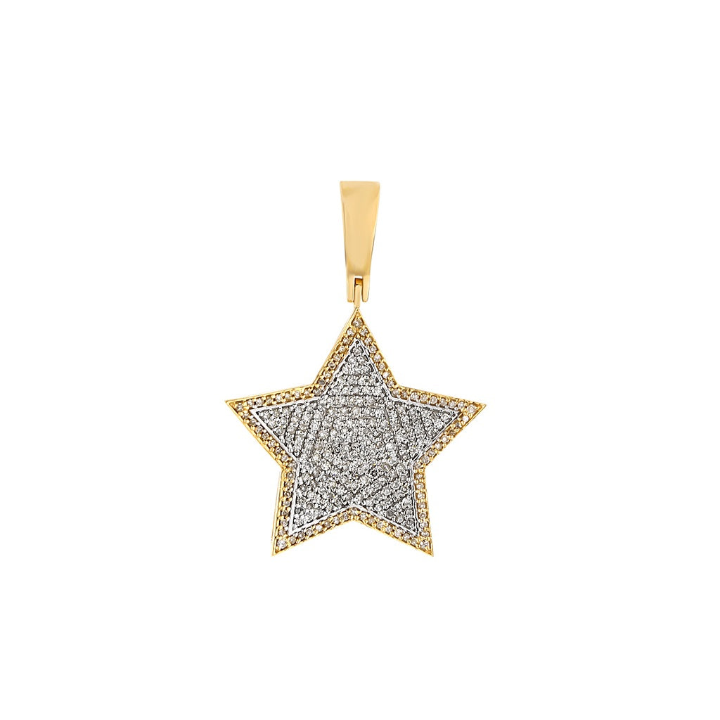 Yellow Gold Round Diamond Cluster Star Pendant