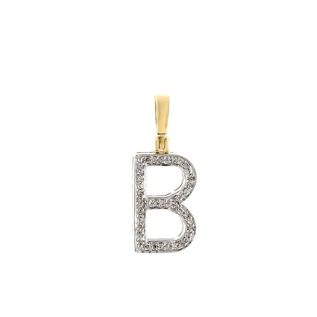 Yellow Gold Round Diamond Initial Letter Pendant