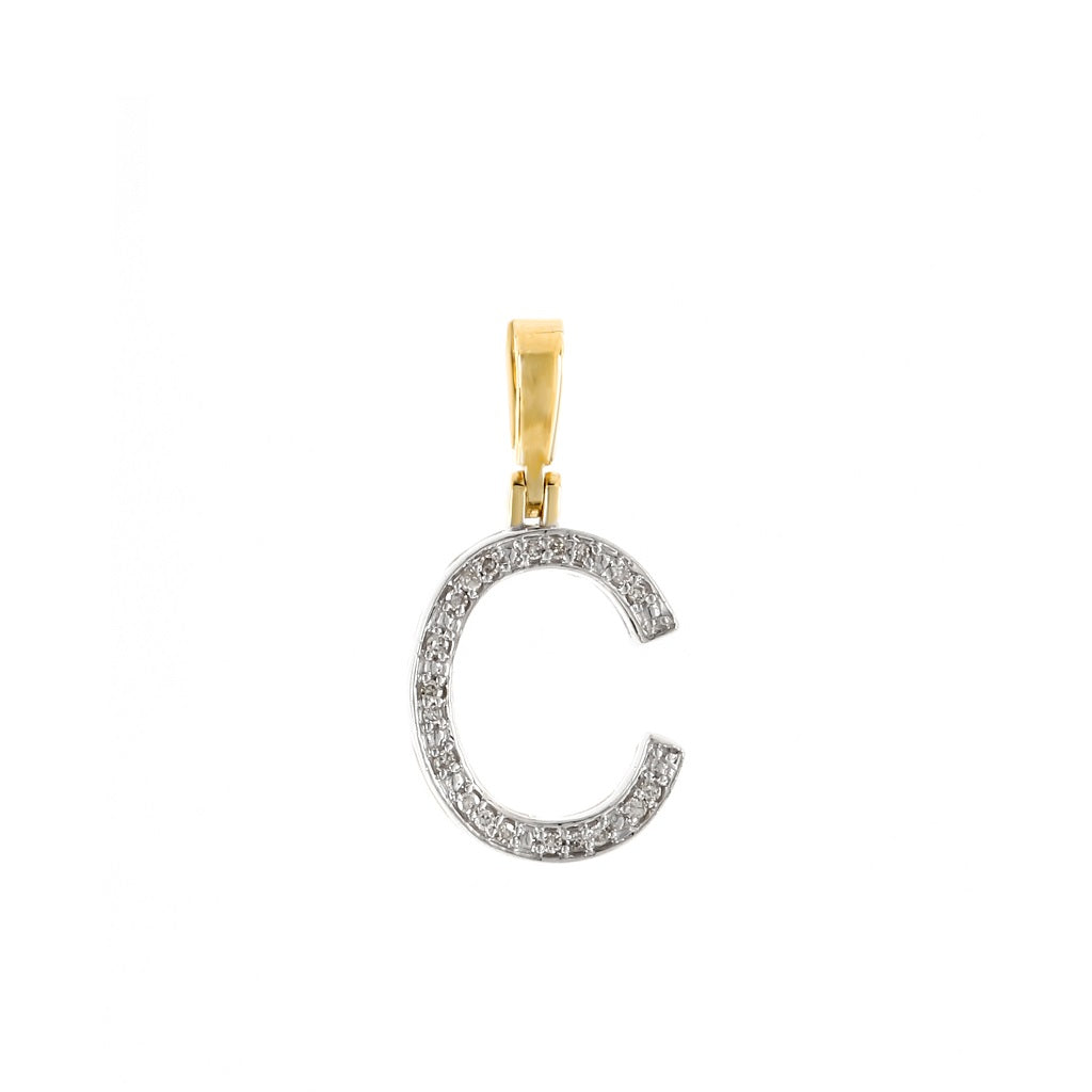 Yellow Gold Round Diamond Initial Letter Pendant