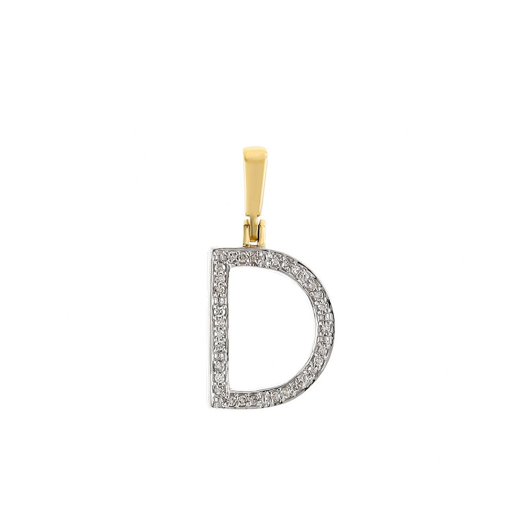 Yellow Gold Round Diamond Initial Letter Pendant
