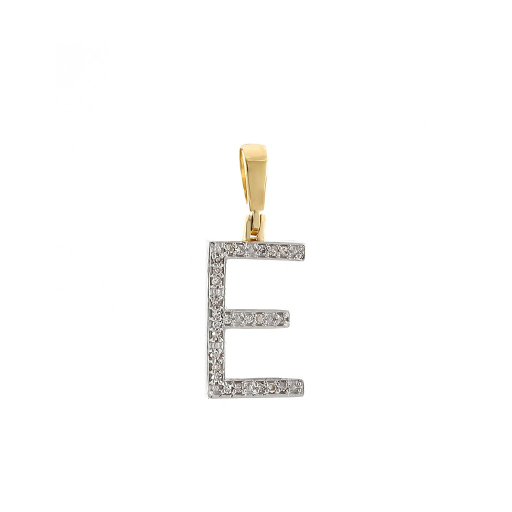 Yellow Gold Round Diamond Initial Letter Pendant
