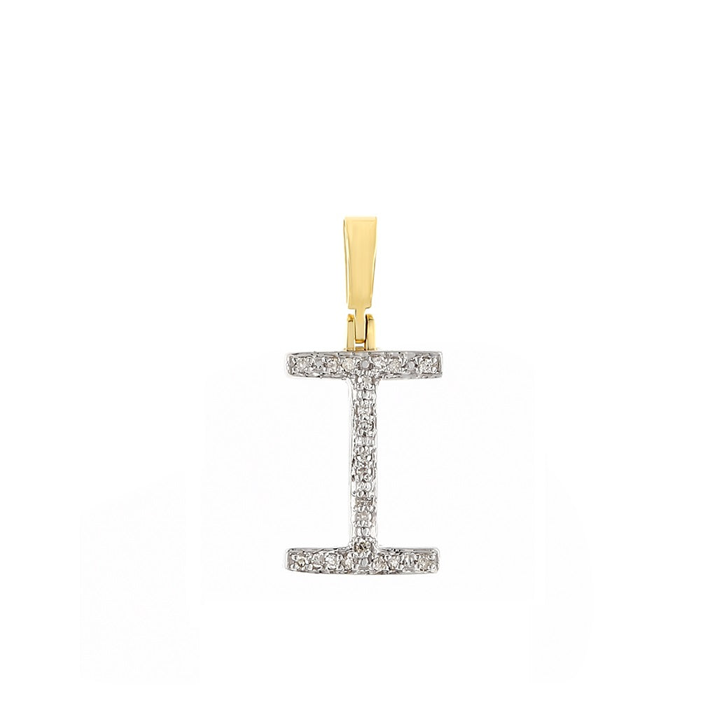 Yellow Gold Round Diamond Initial Letter Pendant