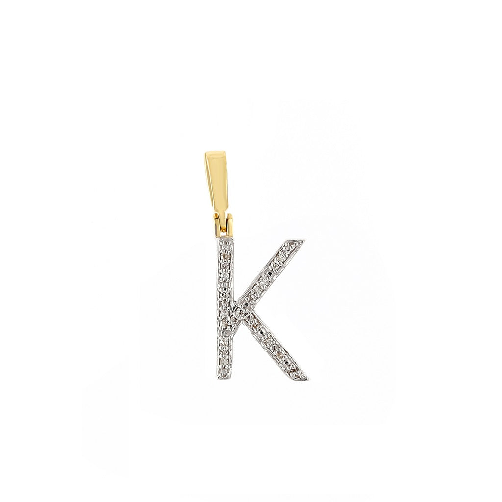 Yellow Gold Round Diamond Initial Letter Pendant