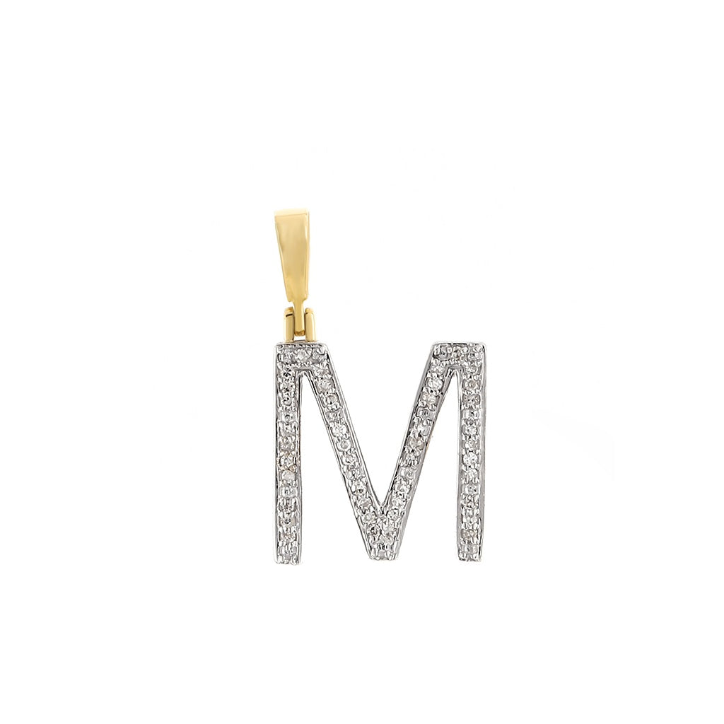 Yellow Gold Round Diamond Initial Letter Pendant
