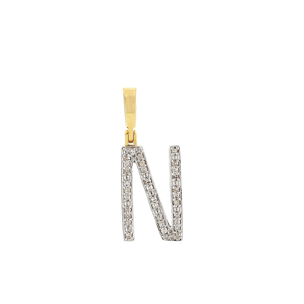 Yellow Gold Round Diamond Initial Letter Pendant