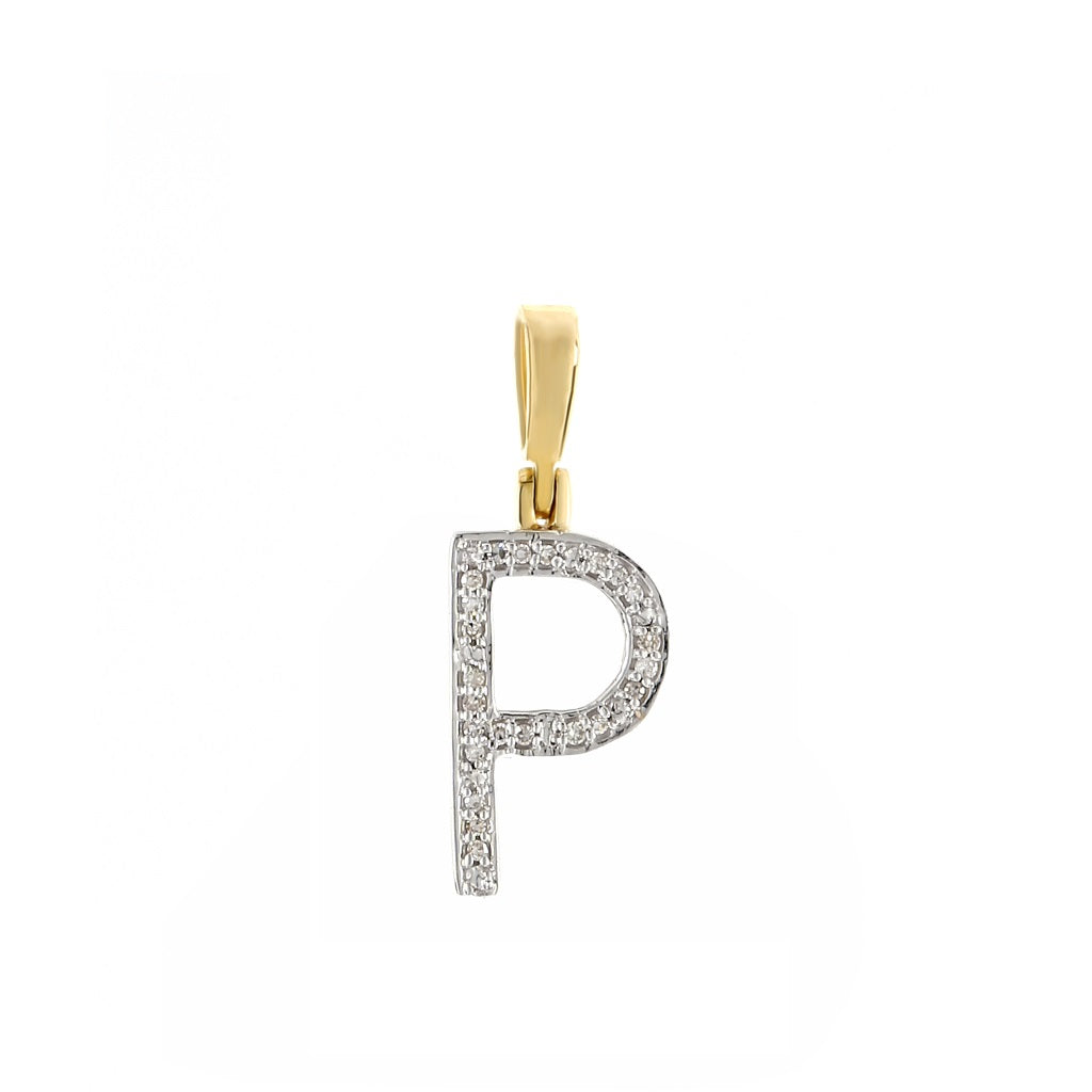 Yellow Gold Round Diamond Initial Letter Pendant